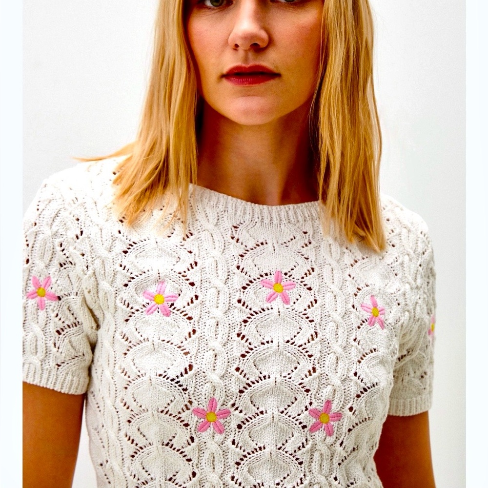 Zara Knit Embroidered crochet Top